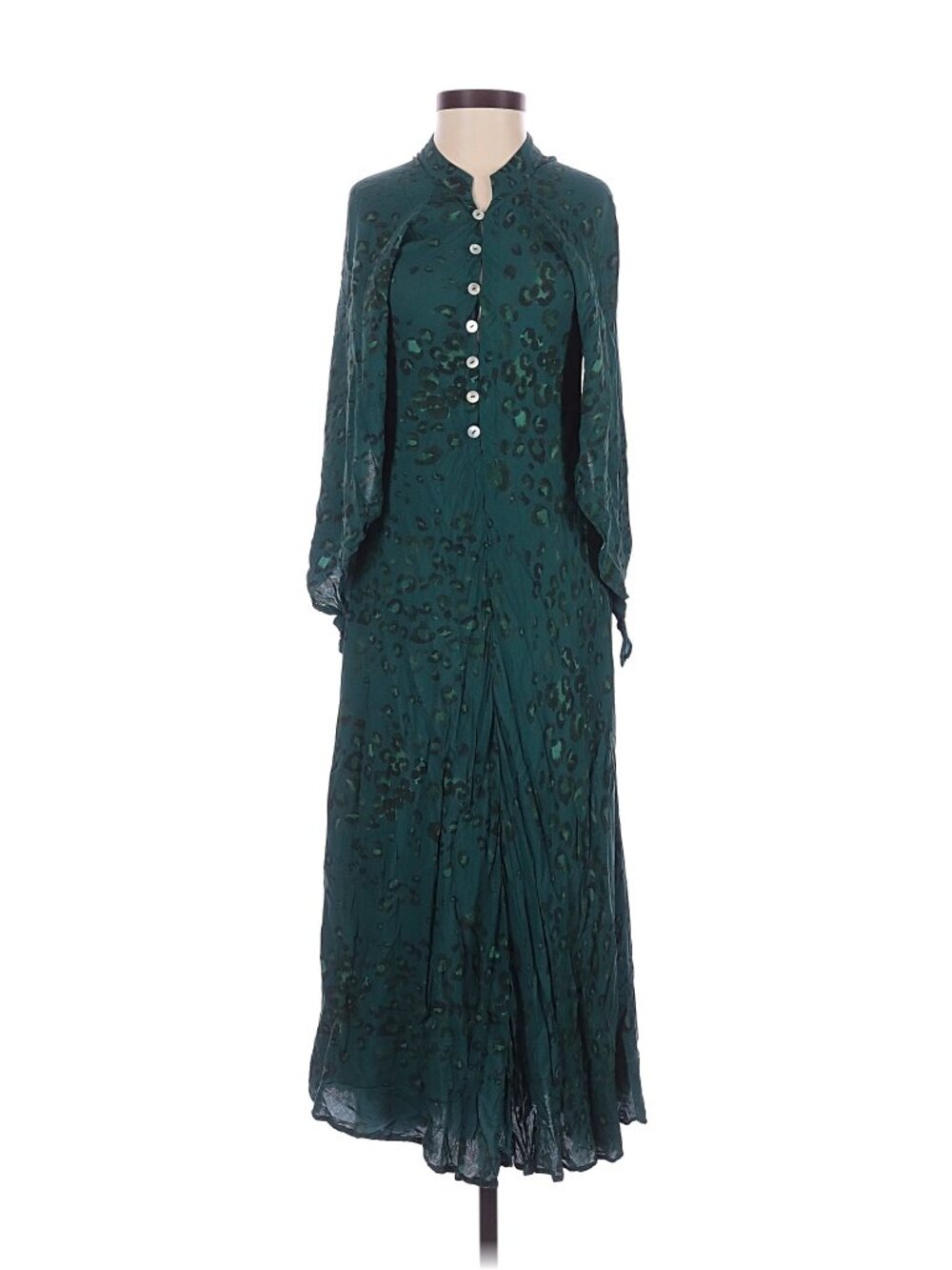 Jen's Pirate Booty Green Animal Print Boho Maxi Dress XS - Picture 2 of 5